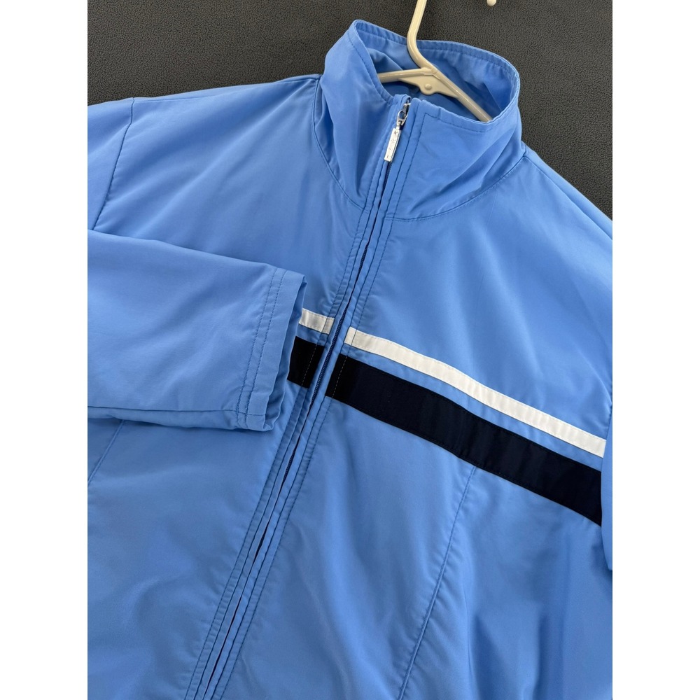 VTG Y2k Nike Womens L Track Jacket Light Blue Full Zip‎ Striped Mock Neck Swoosh